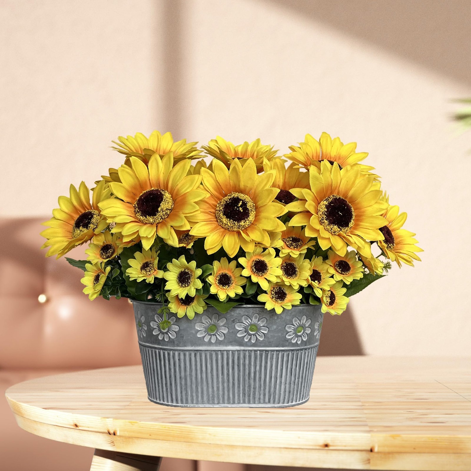 Artificial Sunflower Arrangement in Metal Basket – Realistic Faux Sunflower P…