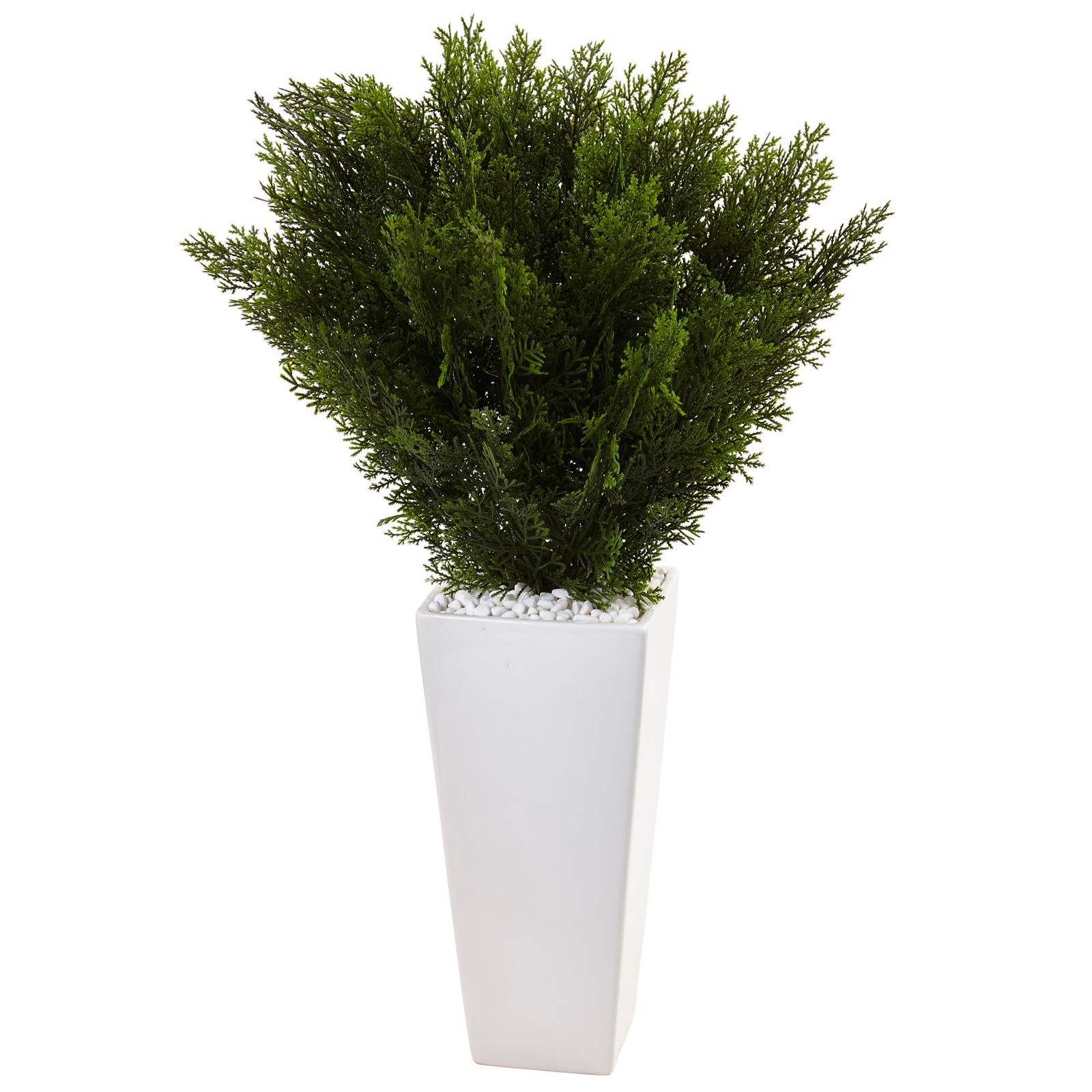 Nearly Natural Cedar In White Tower Planter Artificial Silk Plant Home Decor
