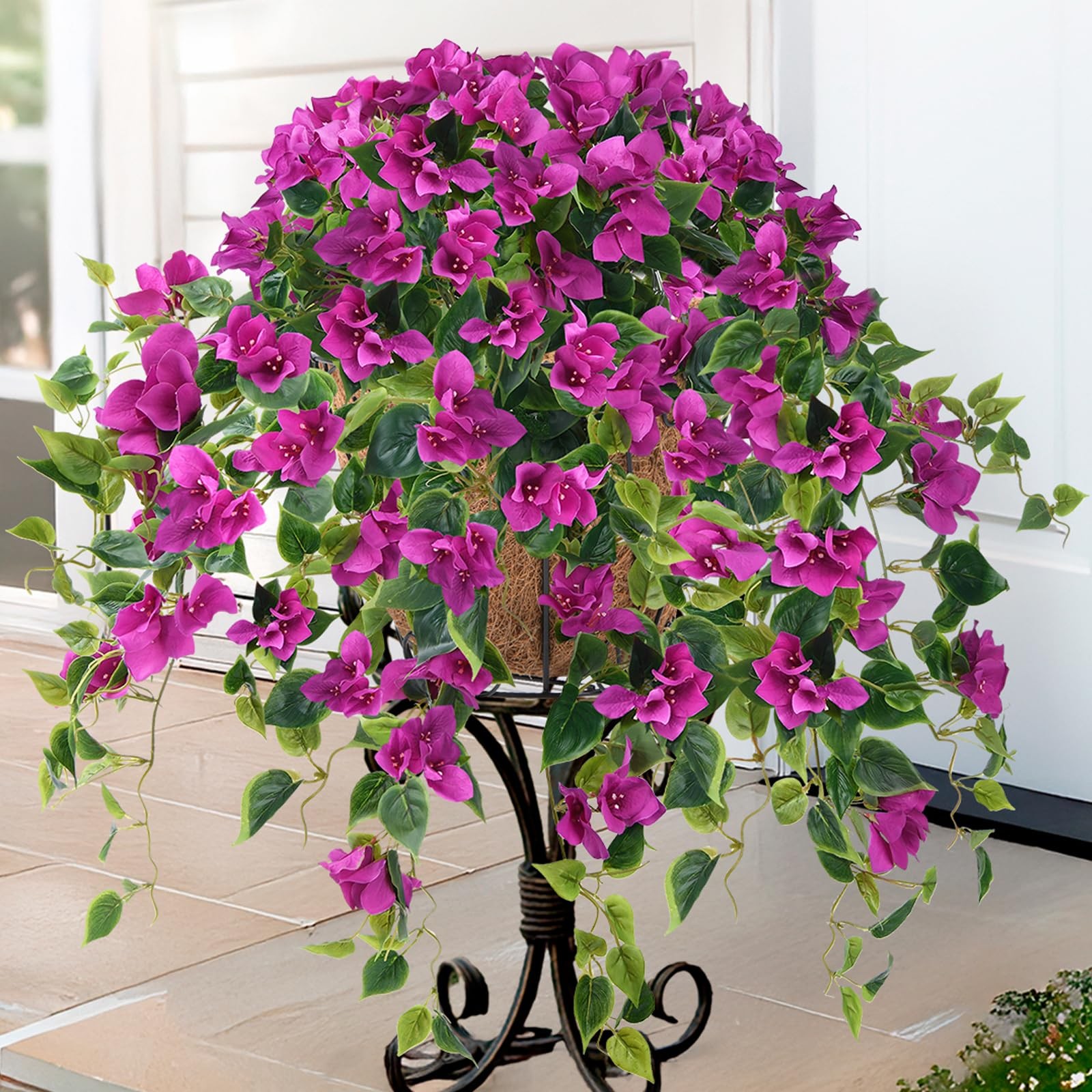 Homsunny Artificial Flowers Hanging Basket,4pcs Bougainvillea Silk Vine Flowers
