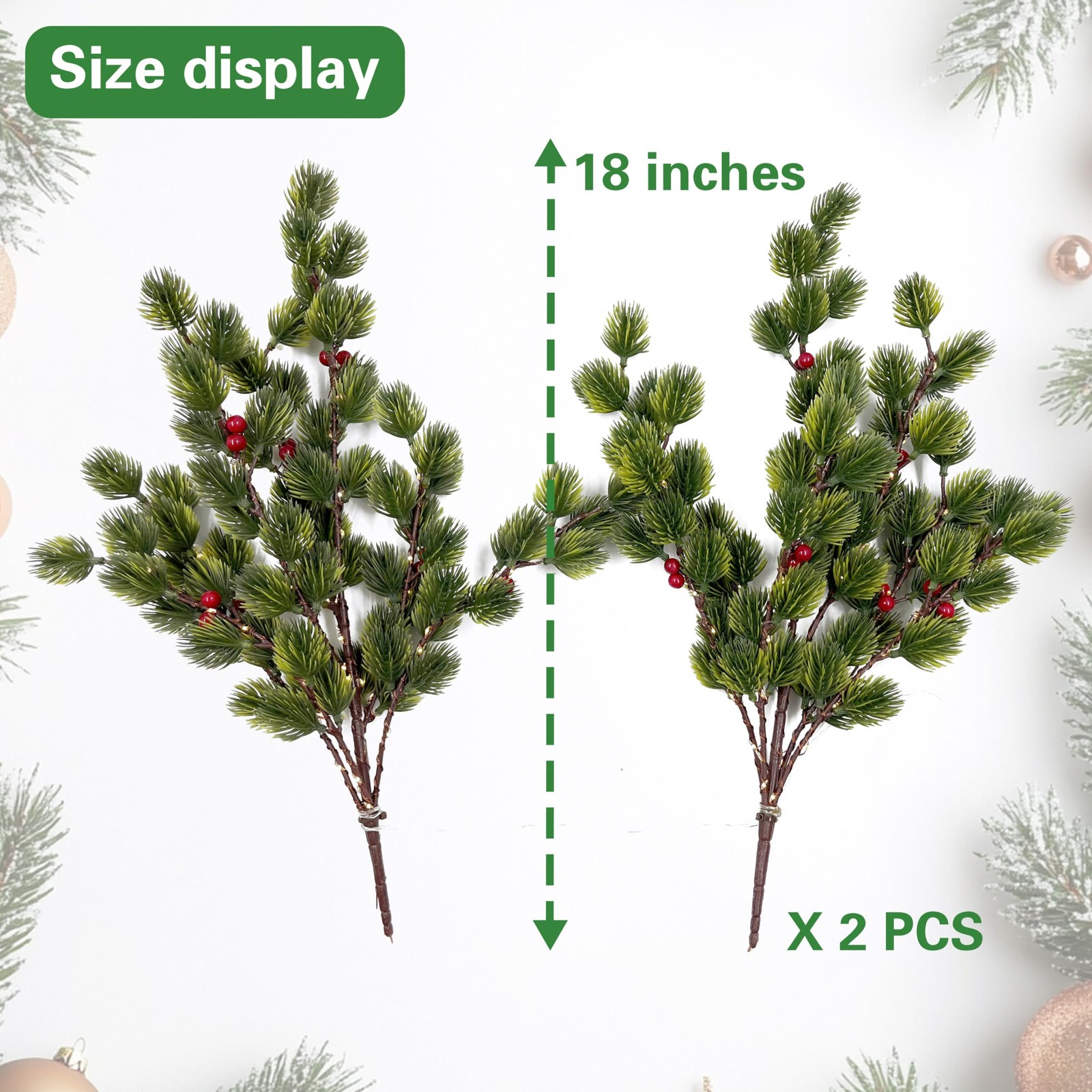 2 PCS Lighted Christmas Pine Brenches for Vase, Prelit Artificial Twigs with …