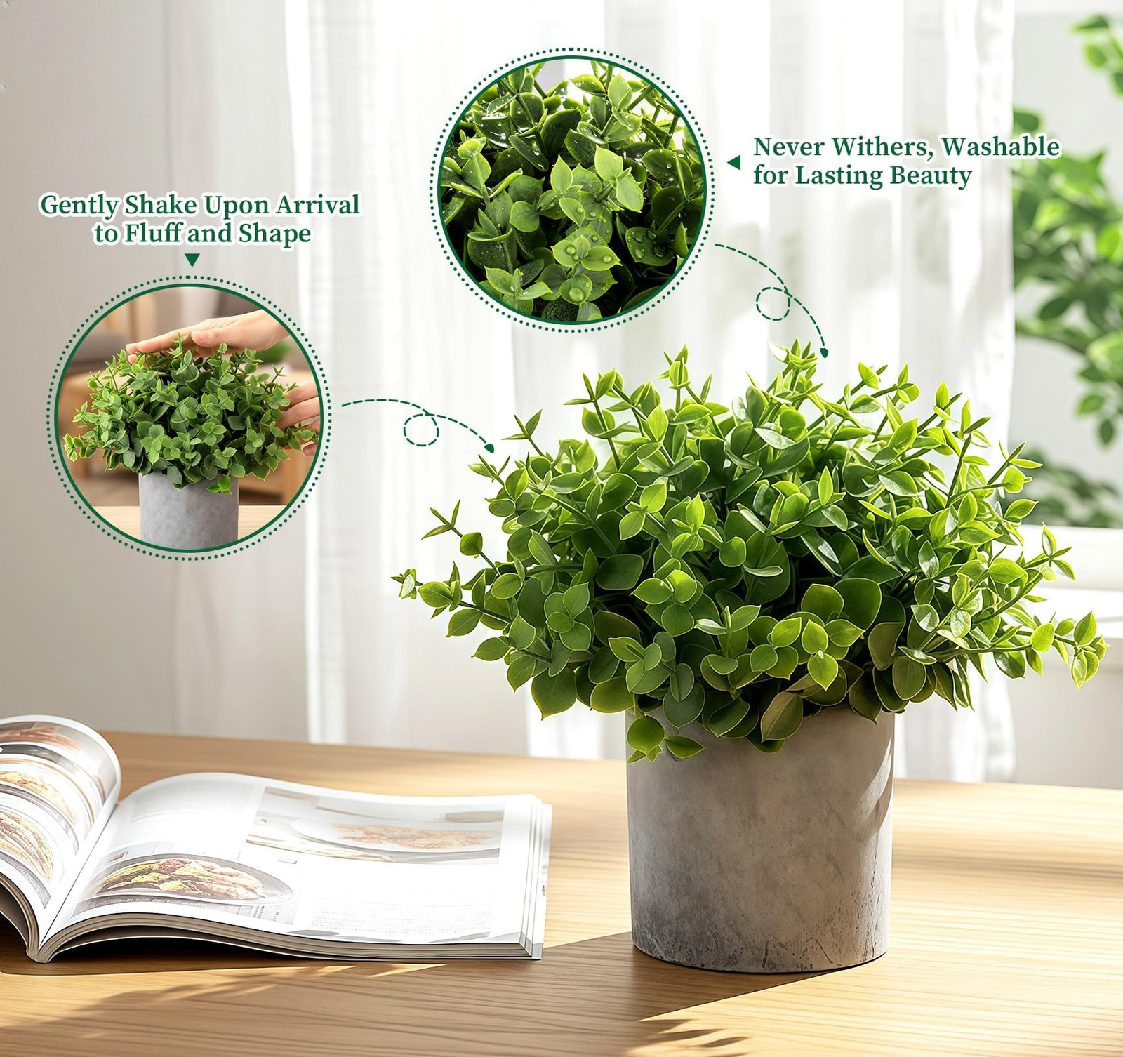 Fake Plants,5 PCS Small Artificial Greenery Eucalyptus Plant Indoor in Pots