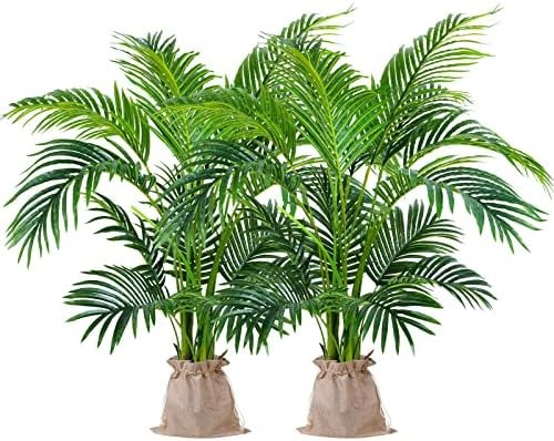 Worth Garden 4ft Artificial Areca Palm Plant 2 Packs in Pot, Fake Cane Palm S…