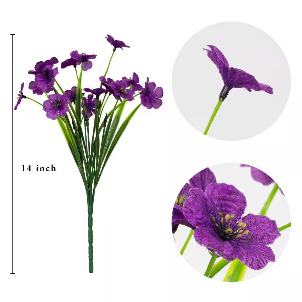 14 In. Violet Purple Indoor/Outdoor UV Resistant Faux Artificial Orchid Flower,