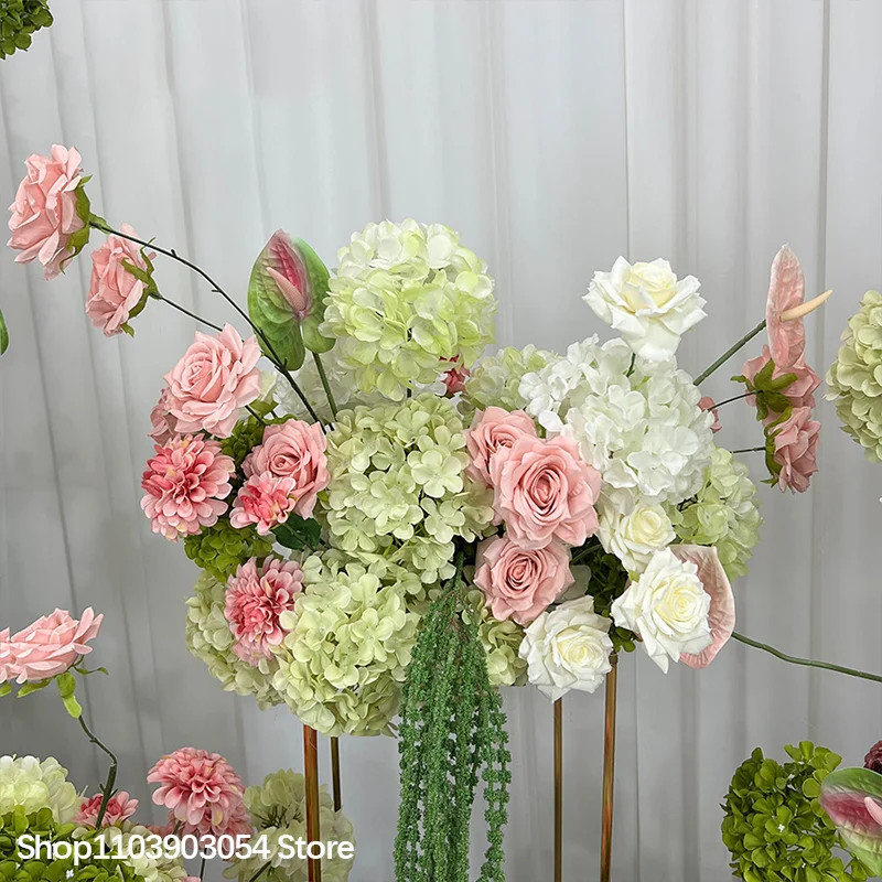 Green/Pink Artificial Hydrangea Anthurium Rose Flowers Arrangements Wedding Back
