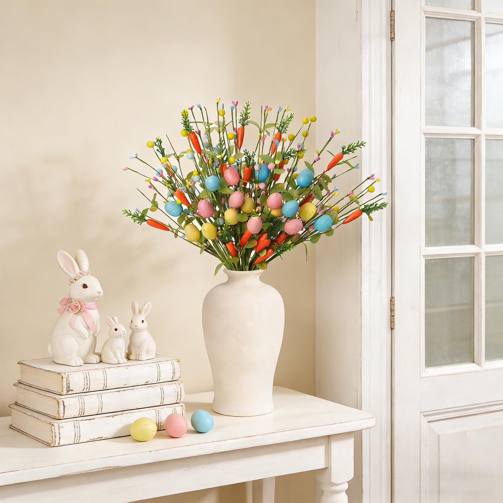 Easter Decorations 6 Pack Easter Stems 17 Inch Artificial Egg Picks with Carr…