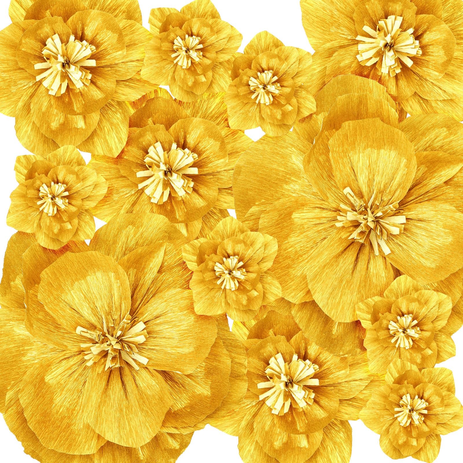 12 PCS Giant Artificial Paper Flowers Large Gold Floral Wall Backdrop Decor