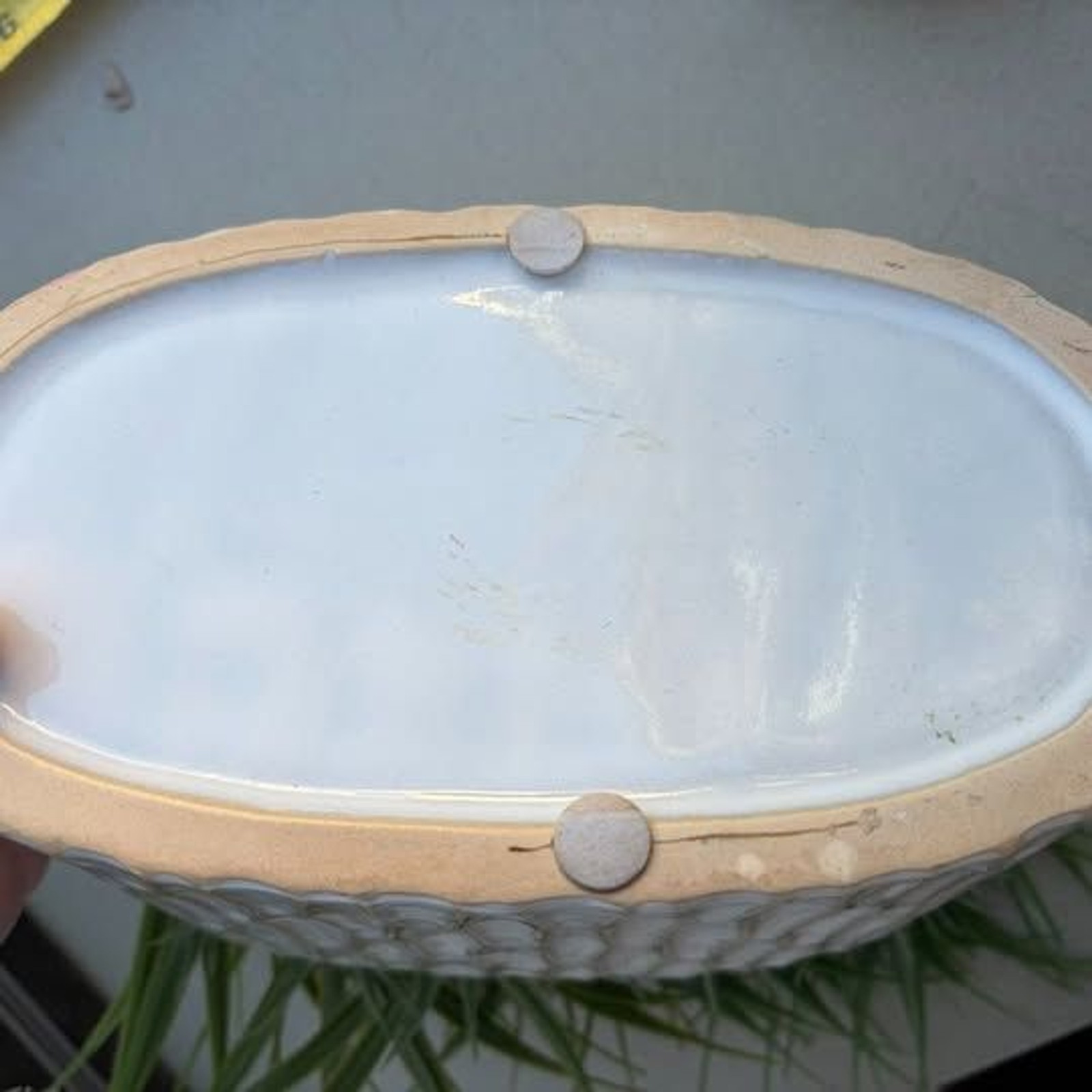2 – 12″ x4″ ceramic planters with plastic grass