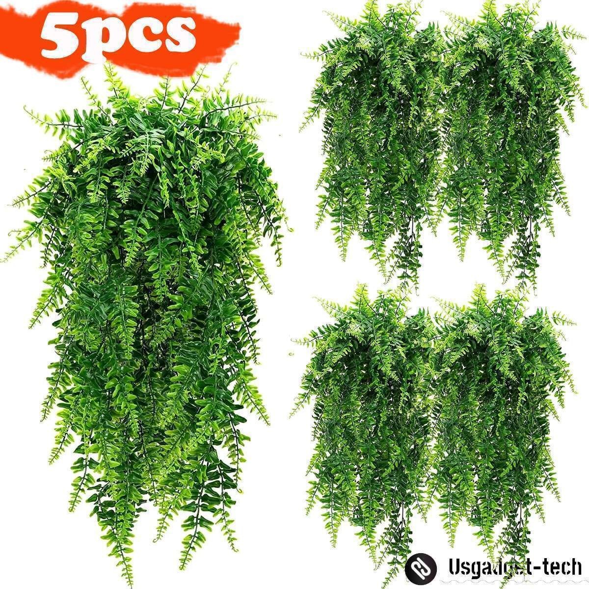 5pc Ferns Artificial Rattan Plastic Fake Hanging Plant Vine Outdoor UV Resistant