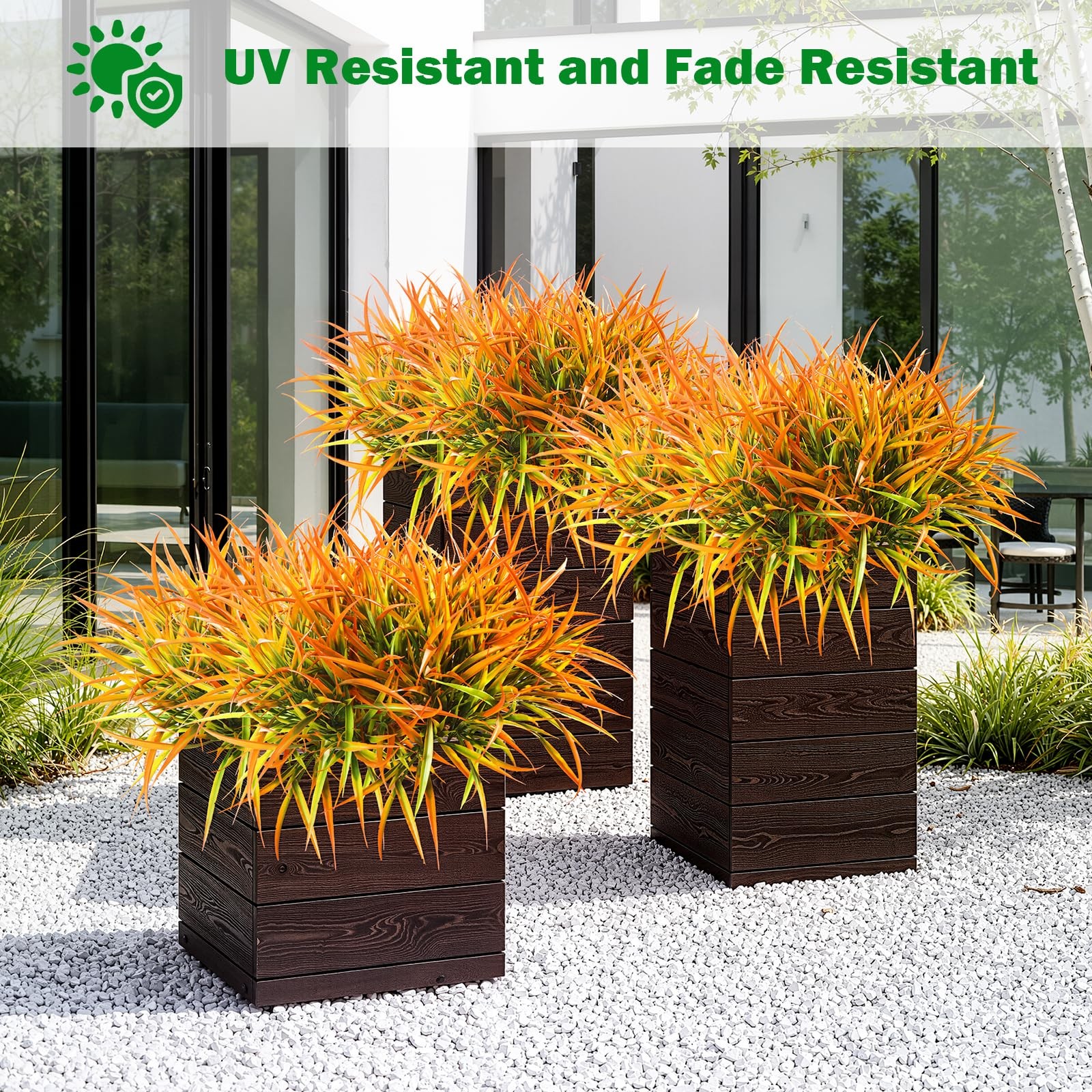 6 Bundles Artificial Outdoor Plants UV Resistant Fake Grass Plants Faux Plast…