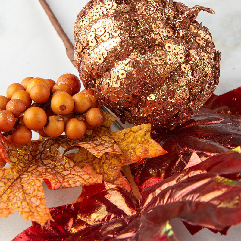 Set of 4 Glitzy Artificial Fall Pumpkin and Maple Leaf 12″ Floral Sprays