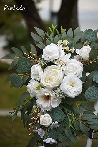 Faux Arch Flower Swag Set of 2 White Wedding Sign Decor Floral Silk Foam 26 Inch