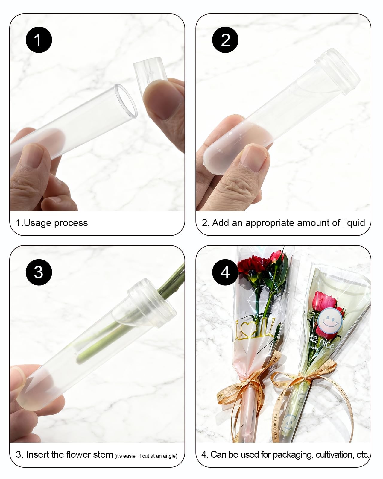 30 Pack 3.7 In 23ml Plastic Floral Single Flower Water Tubes Caps Vials Set