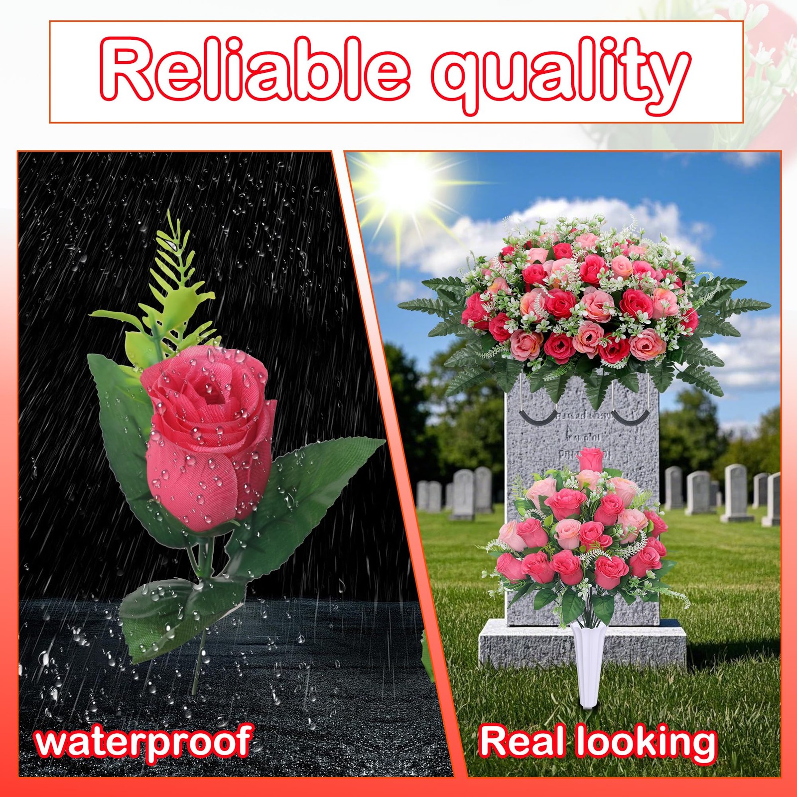 LOSFOTBO 3pcs Headstone Flowers Saddle for Tombstone,Cemetery Flower Memorial…