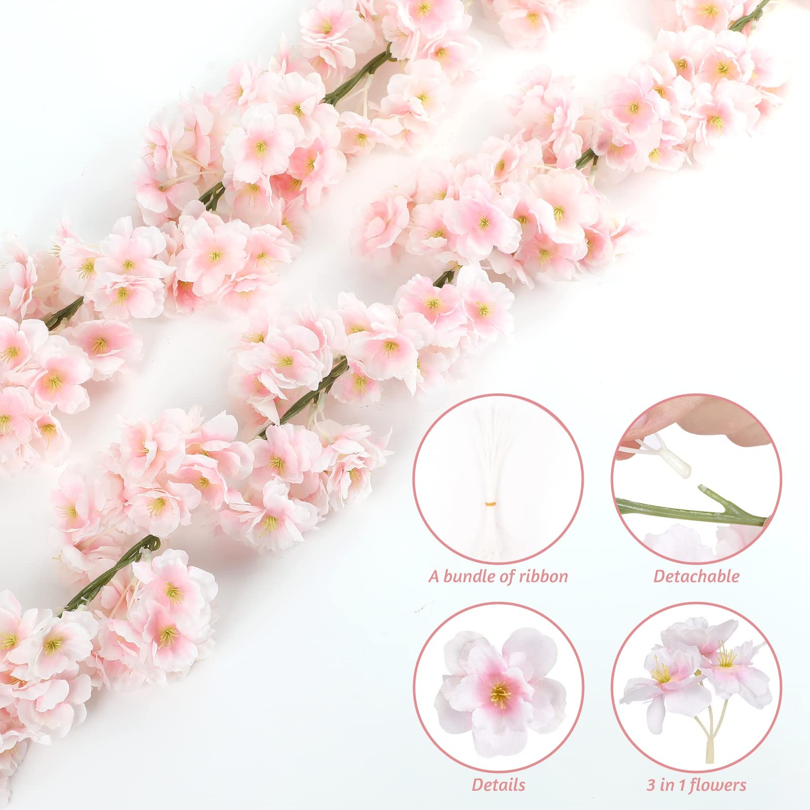 4-Pack 23.6 Ft Cherry Blossom Garland Cherry Blossom Hanging Vine Silk Sakura…