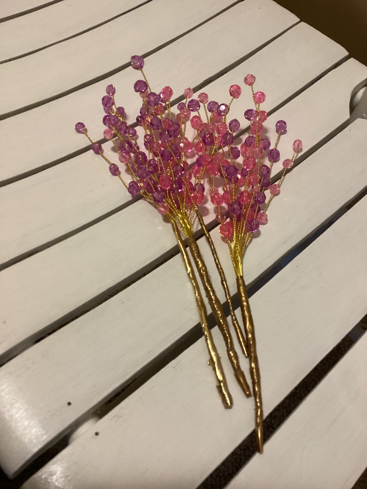 BEADED BOUQUET WITH VASE COTTAGE FARMHOUSE STYLE PINK HANDMADE NEW