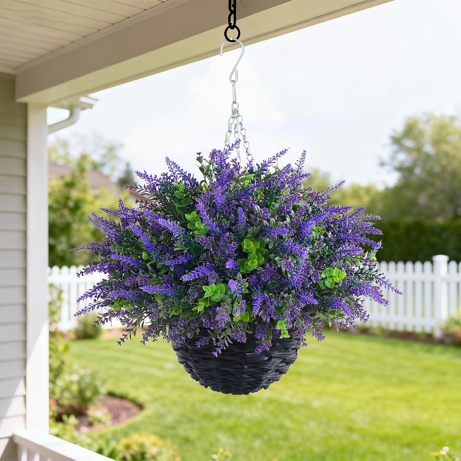 VIERENA 2 Sets Artificial Lavende & Eucalyptus Leaves Hanging Basket for Outd…