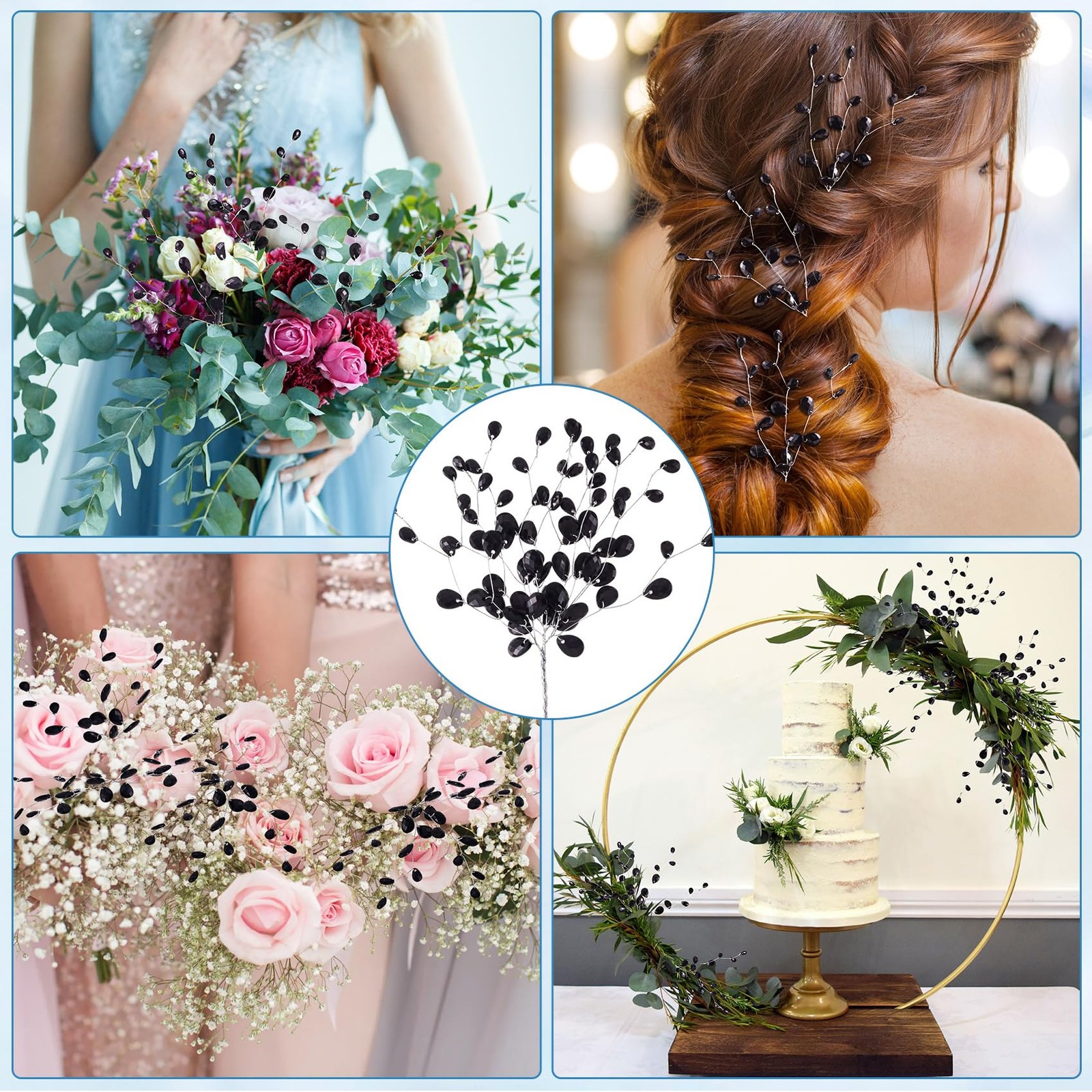 9 PCS Black Floral Acrylic Crystal Flower Branches Bead Drop Bouquets Decor