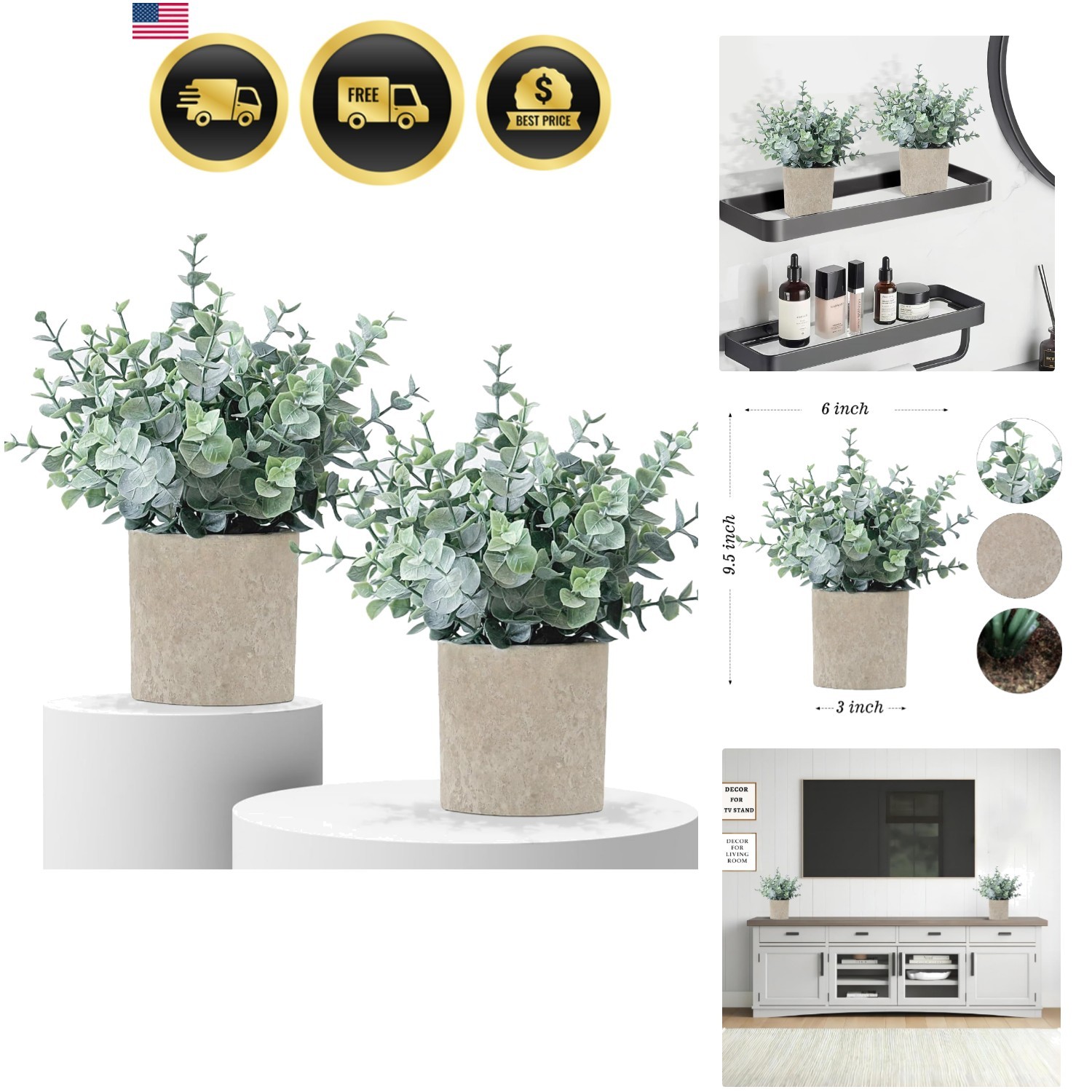 2 Pack Fake Plants Eucalyptus Small Potted Artificial Plants Indoor Greenery …