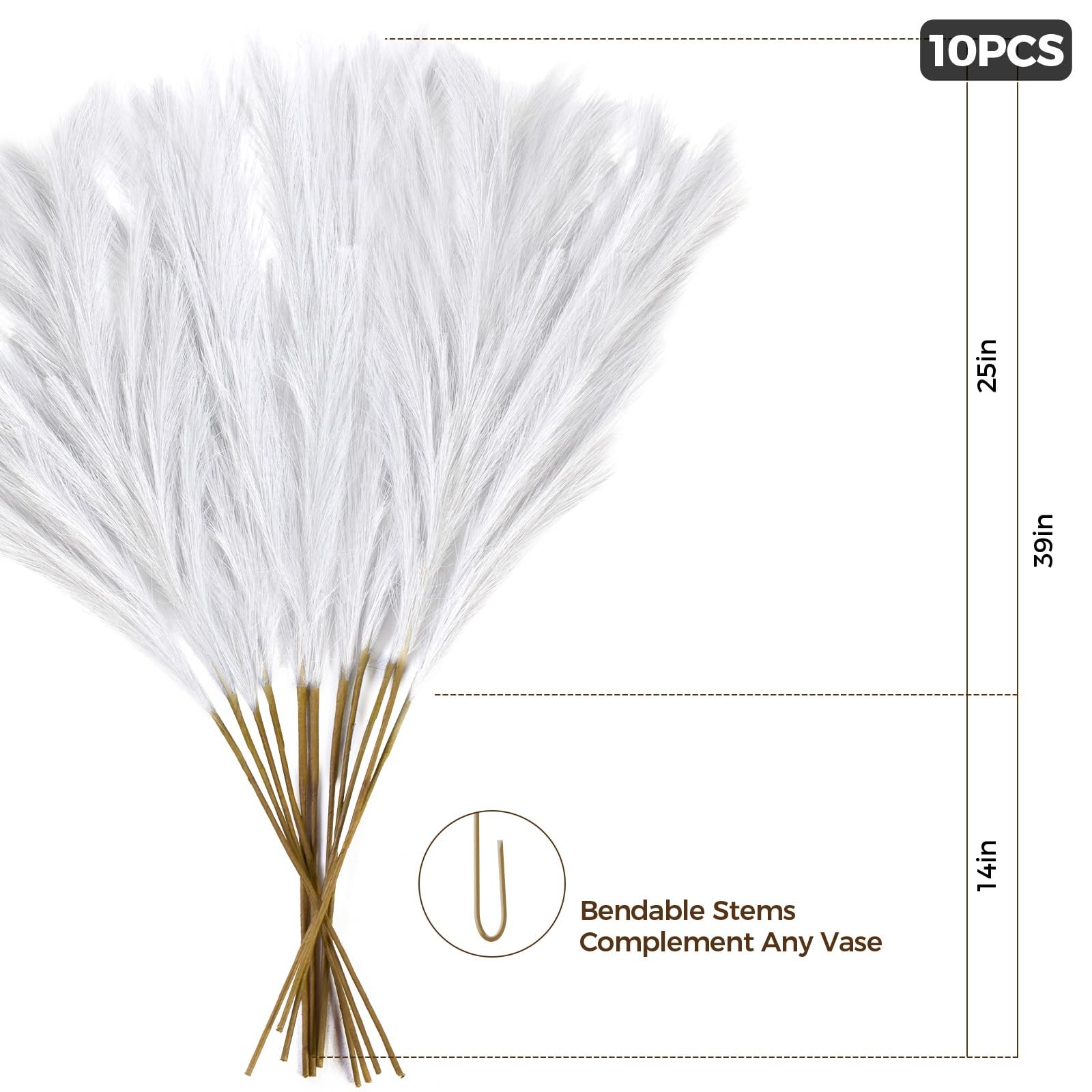 10 Pcs 39”/3.2FT Faux Pampas Grass Decor, Large Tall Fluffy Artificial Fake …