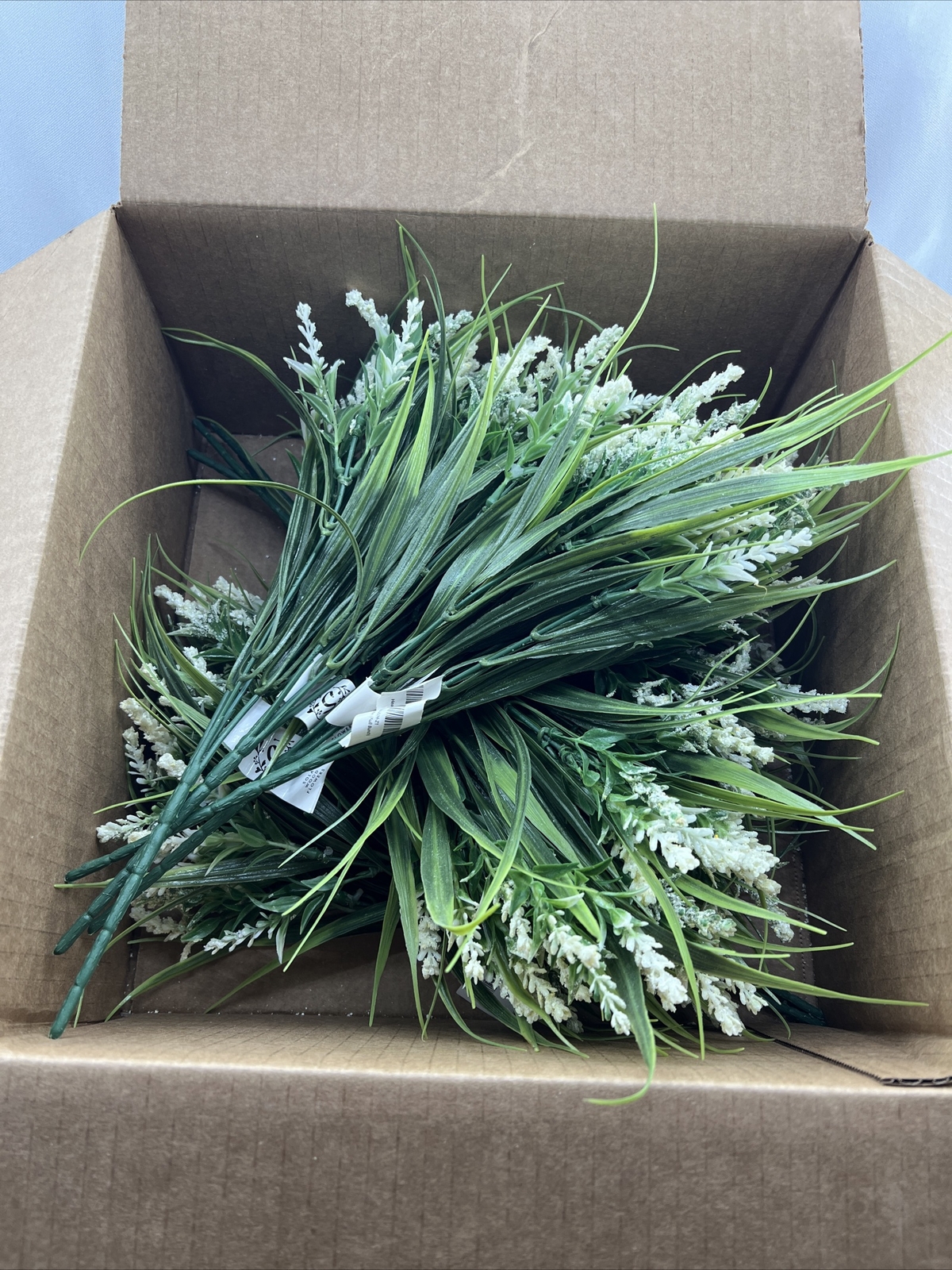 Lot of 10 – Sola Wood Flowers 14” Faux Heather Spray Stems w/ White Flowers NWT