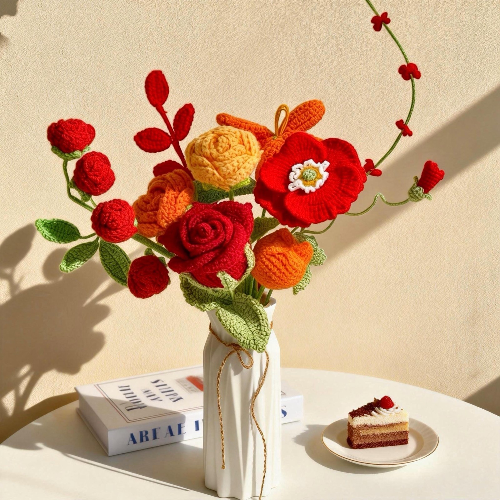 Crochet Flower Bouquet Handmade Sunflower Rose Yarn Home Decor Desk Decor Gift