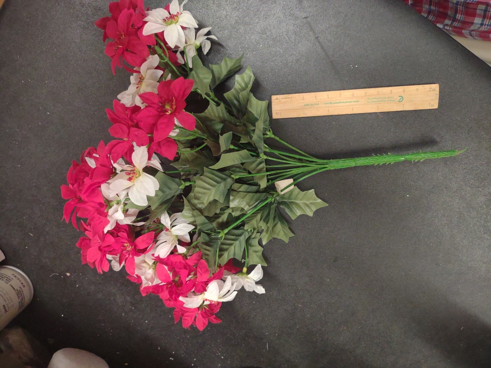 Big Bush with Small Blooms: Vintage Mini Poinsettia Red/White w/12 Stems, 15″