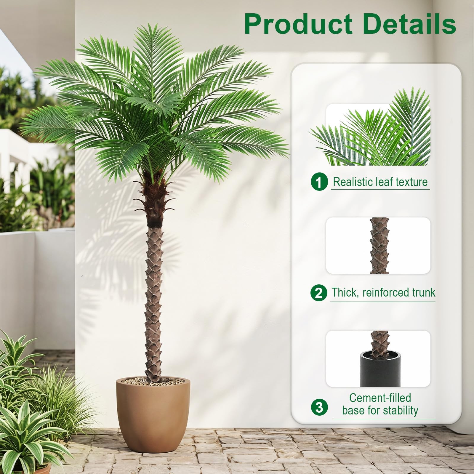 6FT Artificial Phoenix Palm Tree for Outdoors, UV Resistant Fake Coconut Silk…