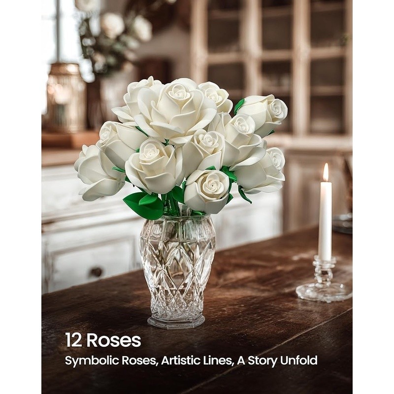 12Pcs White Roses Flower Set Unique Frosted Petals Home Decoration Gift New