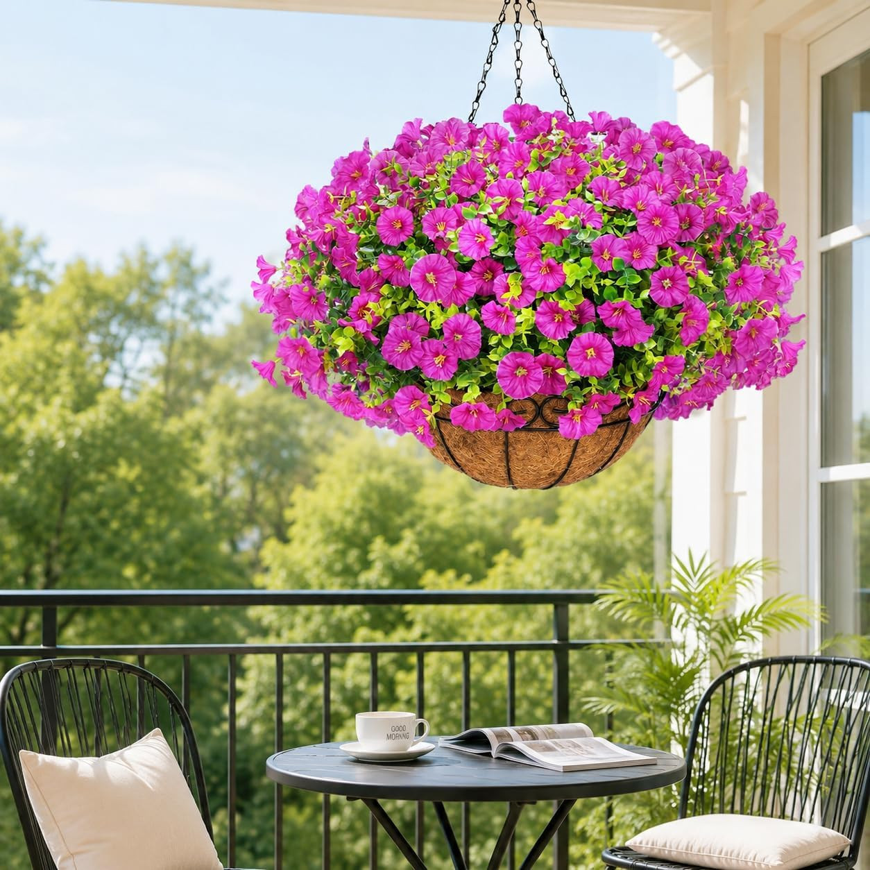 UV Resistant Faux Silk Morning Glory Hanging Flowers for Outdoor Decor