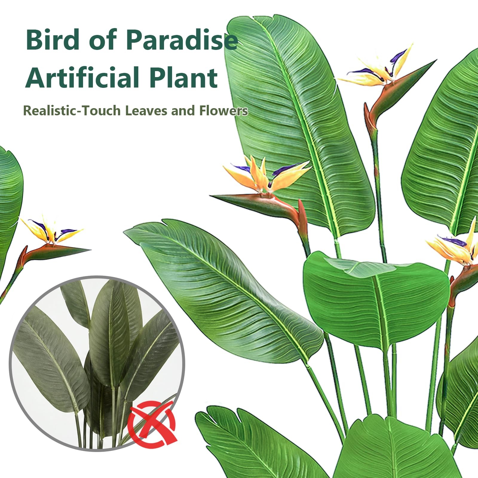 Zyfera 5FT Artificial Bird of Paradise Plant with Flowers, Tall Tropical Fake…