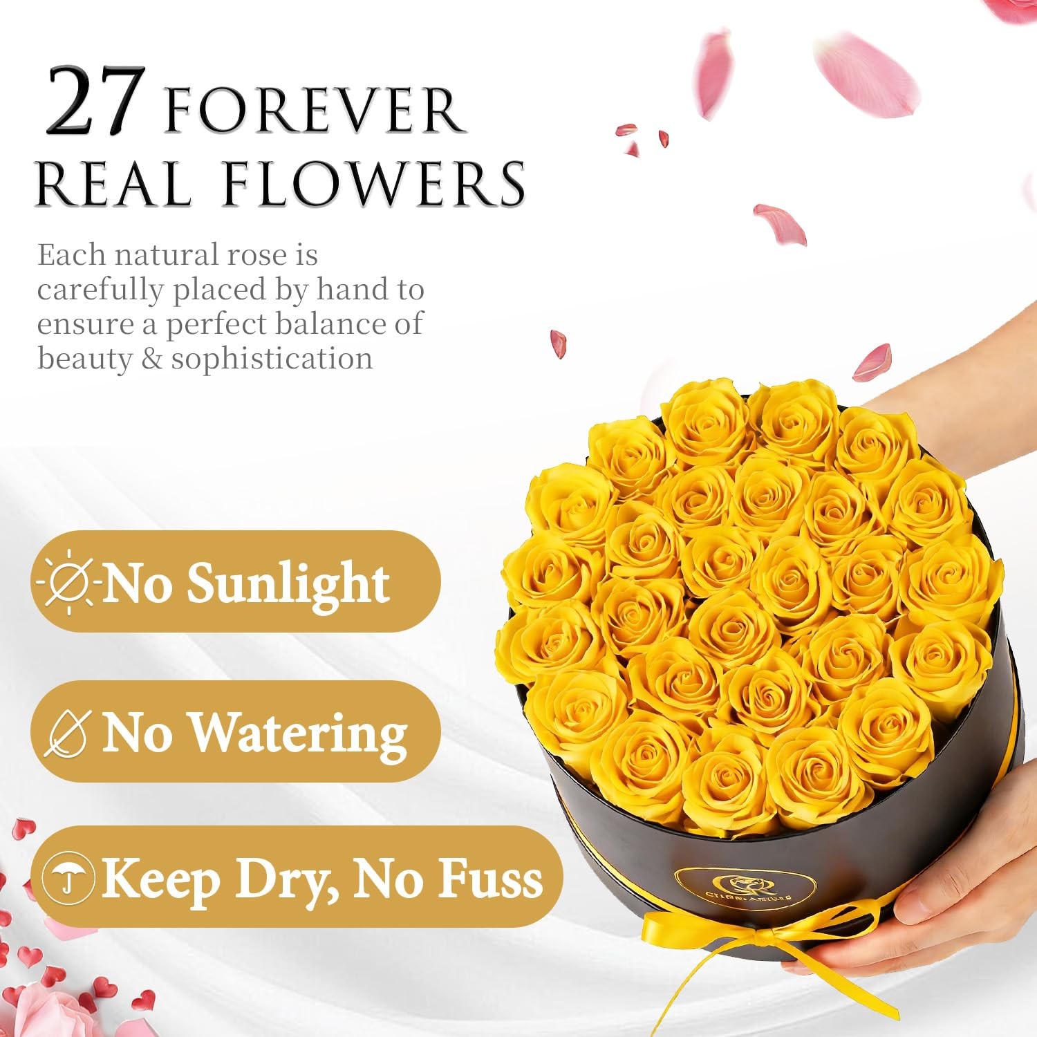 27 PCS Yellow Preserved Roses Forever Flowers Gift Box For Women Mom Wife