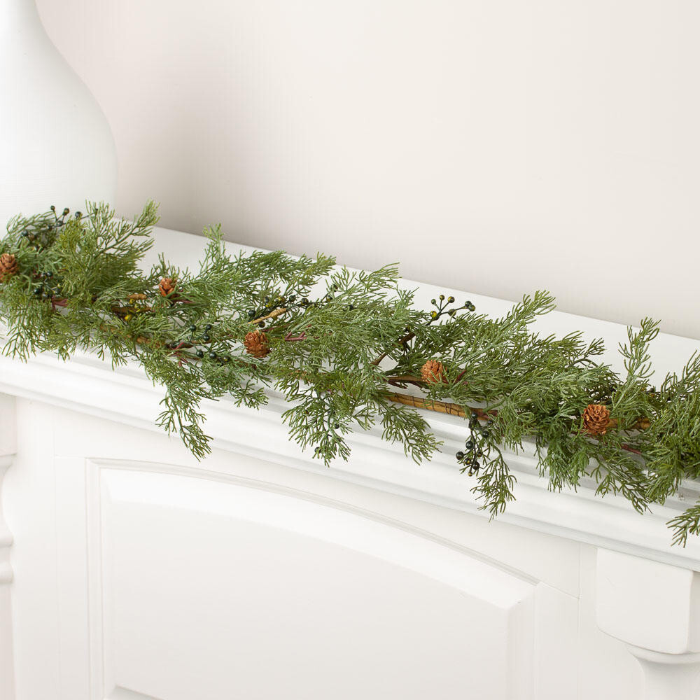 56″ Long Artificial Cedar Juniper Garland with Pine Cones