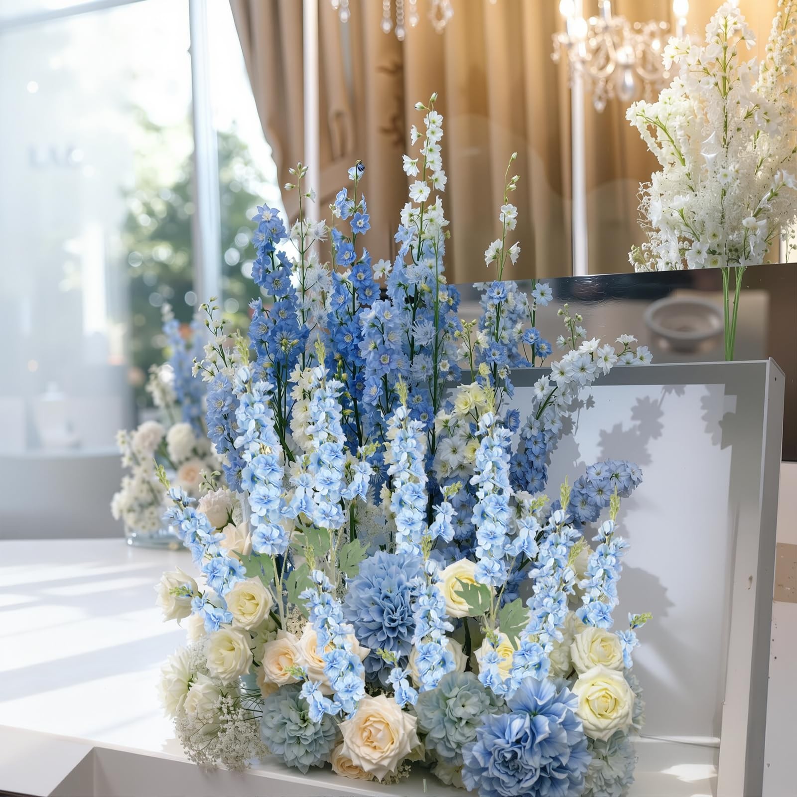 COEWUR 16Pcs Light Blue Delphinium Artificial Flower 33.5” Faux Flowers Long…
