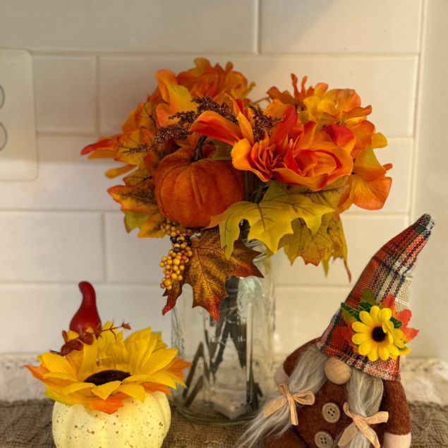 Artificial Flower Arrangement 32oz Mason Jar LED Fall Rustic Home Floral Decor
