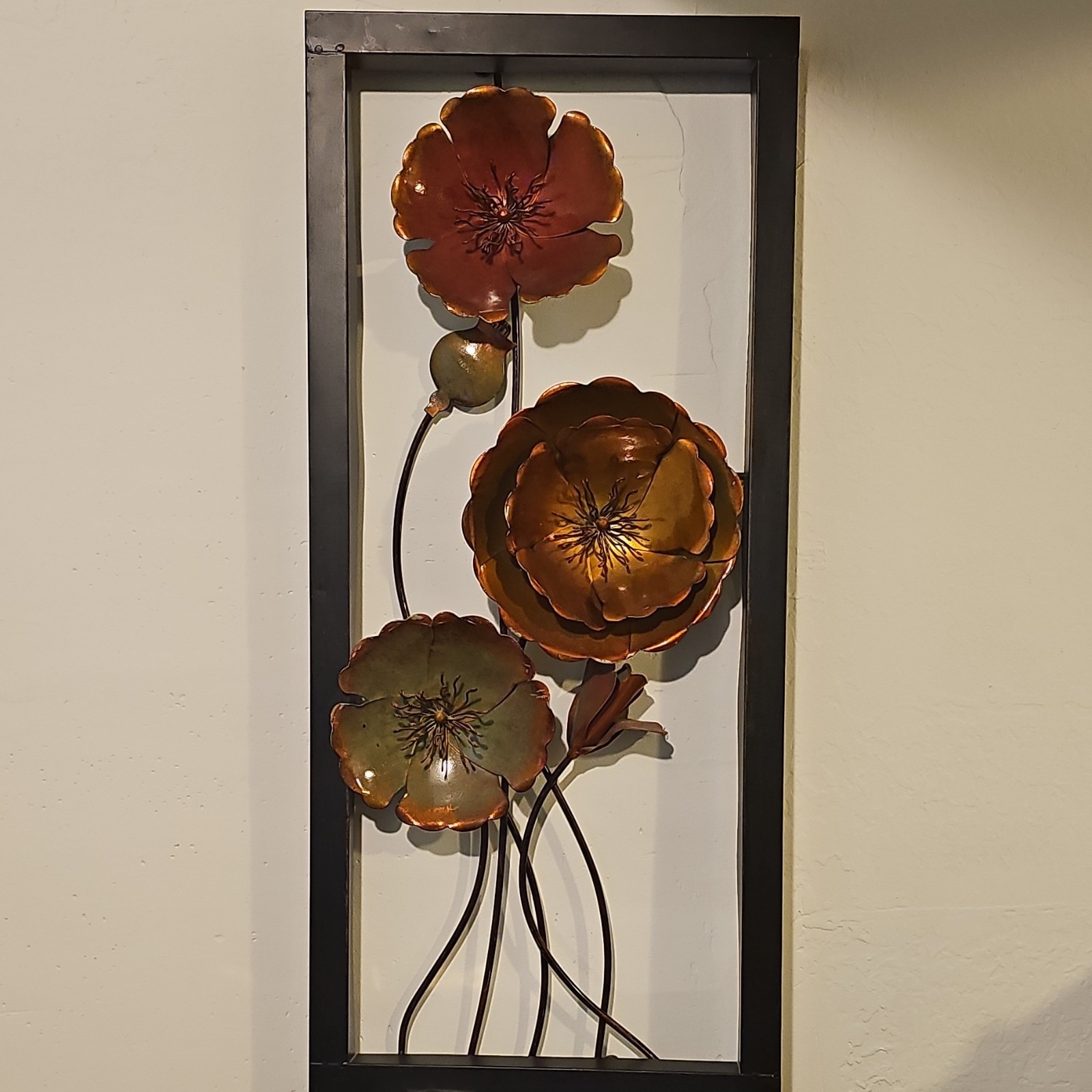 Metal Floral Wall Art Arrangement, Bronze Red Green Gold Black Flowers