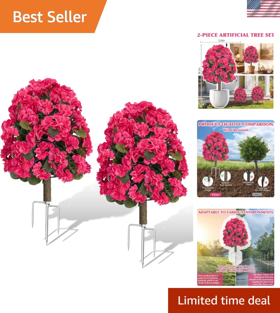 Artificial Topiary Flower Balls Outdoor Set of 2, UV Resistant Faux Outdoor P…