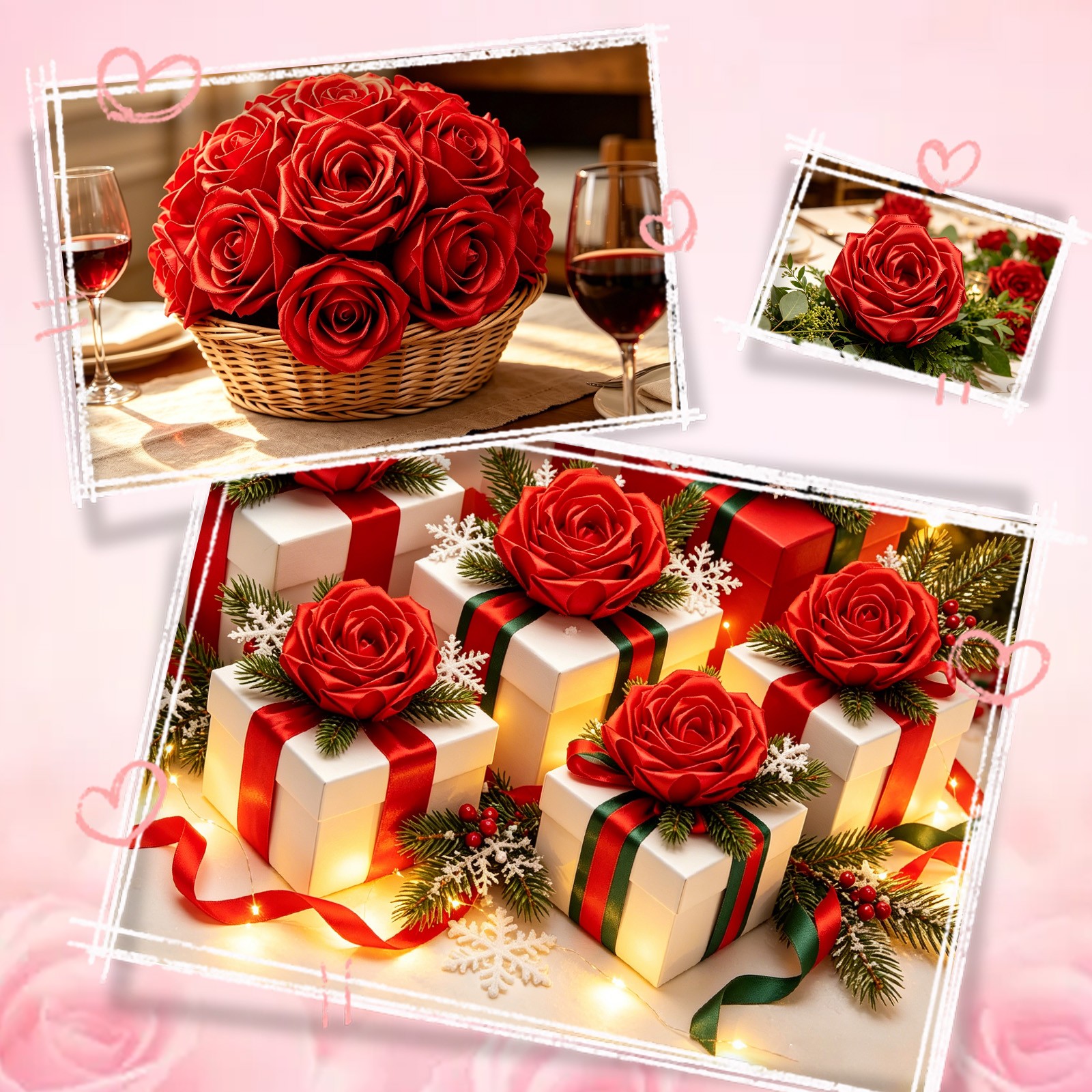 200Pcs DIY Artificial Eternal Rose Kit Satin Petal Handmade Wedding Flowers Gift
