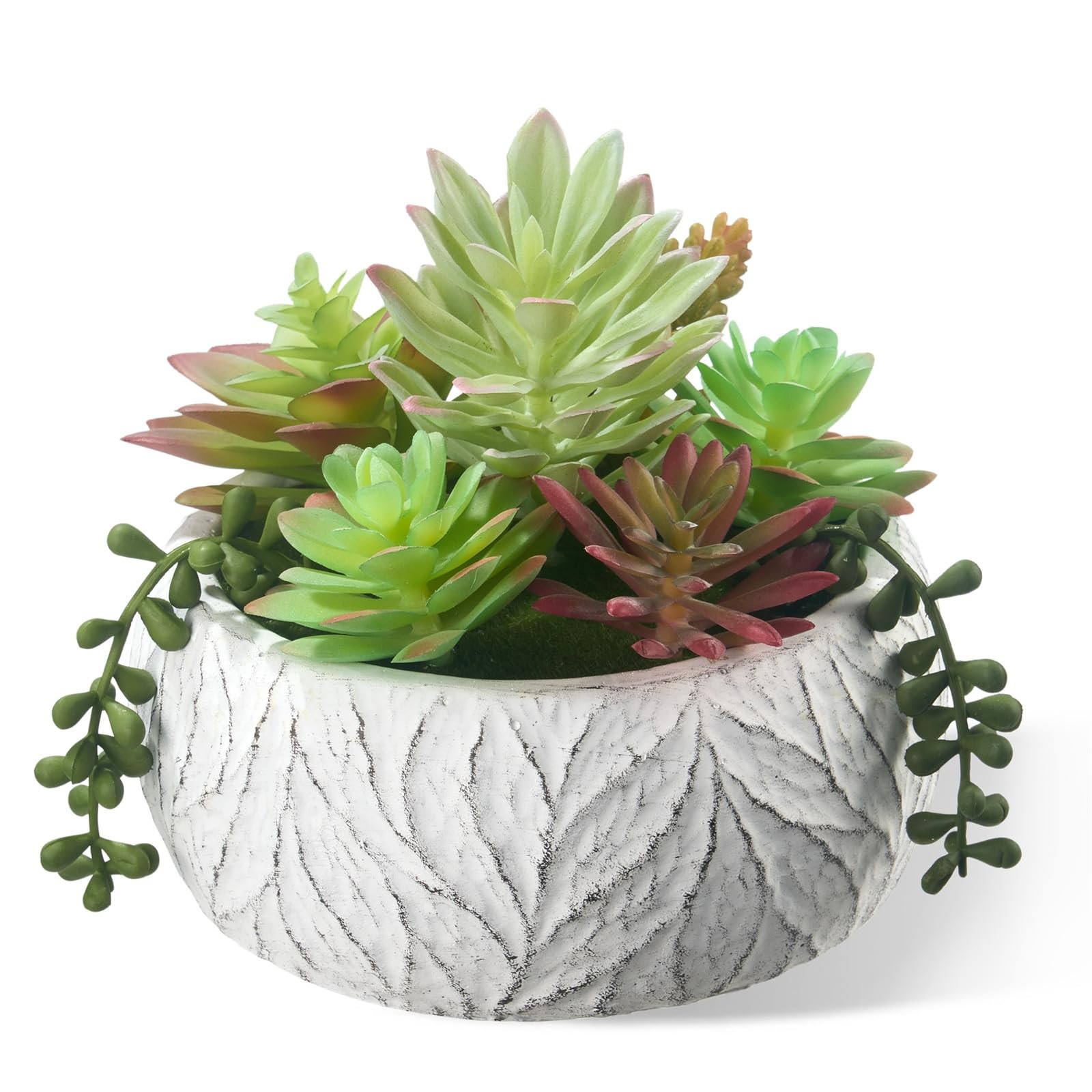 6 Inch Artificial Succulent Plant in White Ceramic Pot – Realistic Fake Succu…