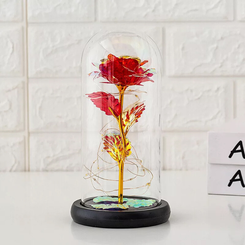 Enchanted Forever Rose Flower In Glass Dome LED Light Valentine’s Day Gift Decor