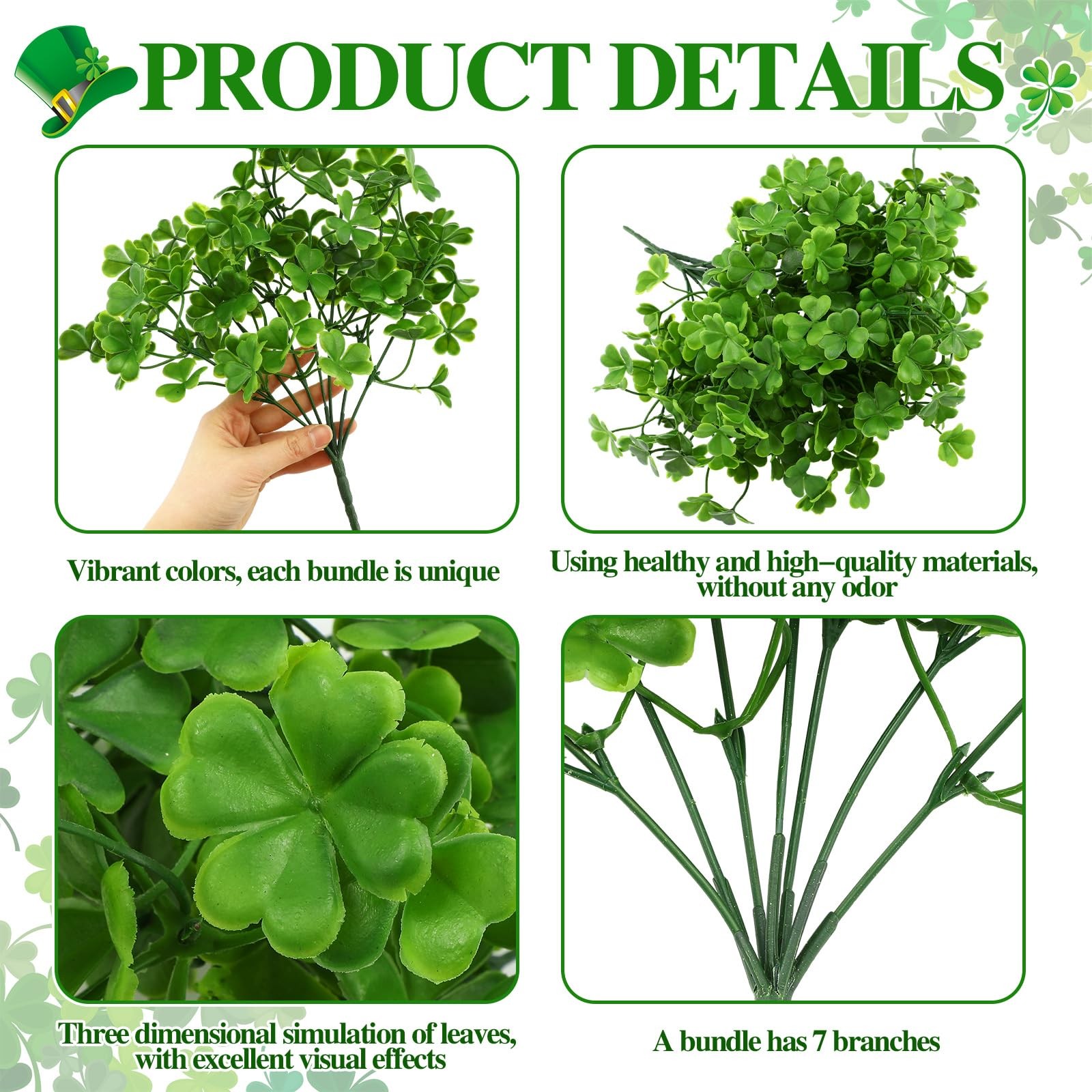 3 Pcs Artificial Shamrock Flower Bush Faux Three Leaf Clover Plants for St Pa…