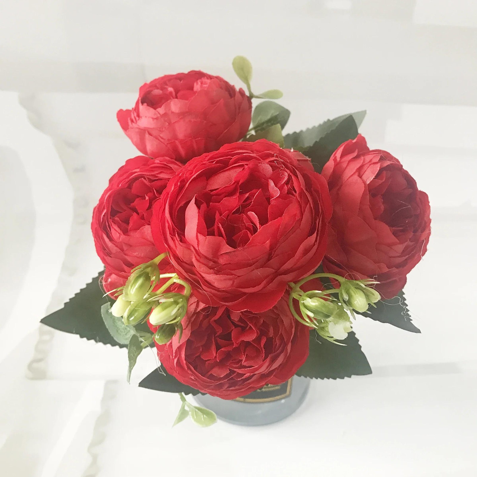 30cm Pink Silk Peony Bouquet – 5 Heads 4 Buds Artificial Flowers for Wedding