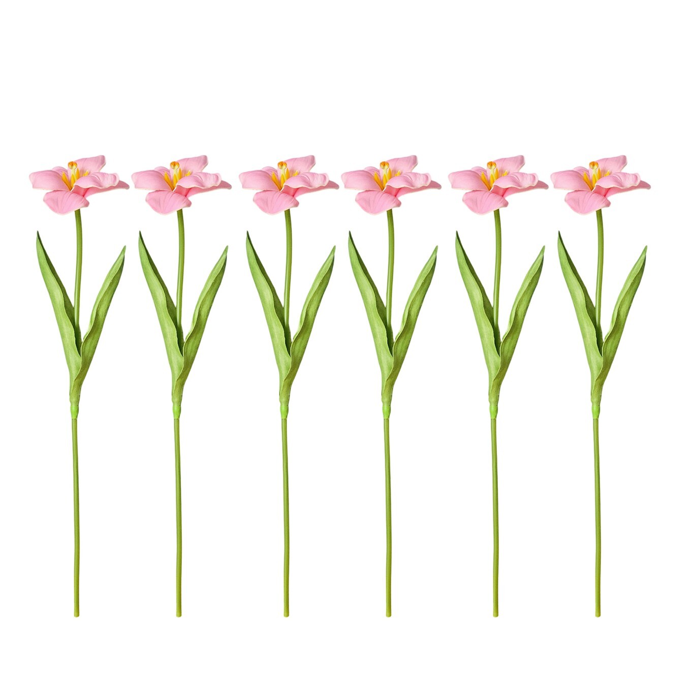 6PCS artificial fully bloomed tulips in pink, purple, and white for home décor.