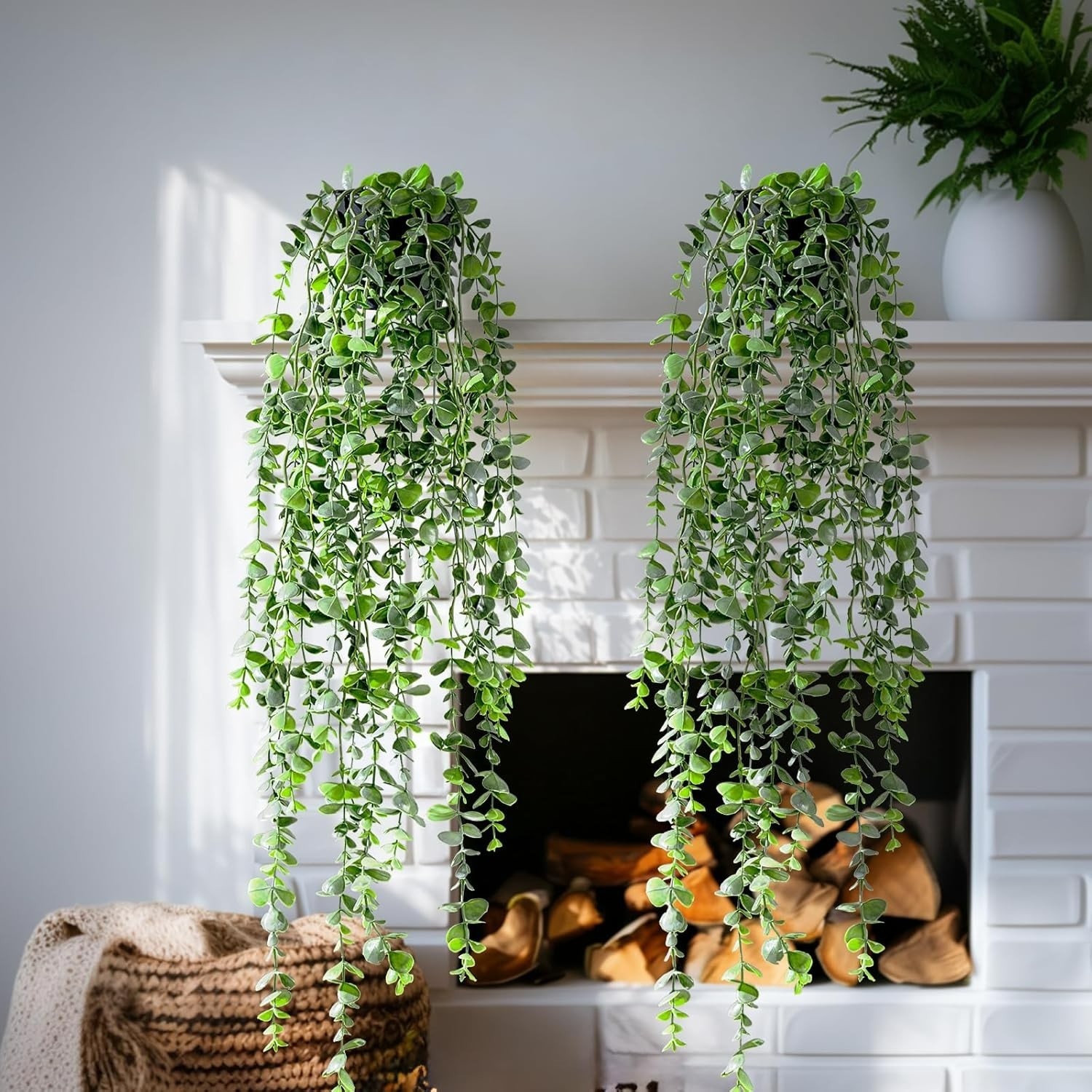 Maintenance-Free Faux Eucalyptus Hanging Planters – Lifelike Decor for Any Room