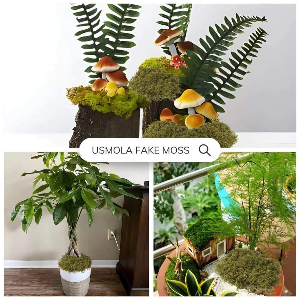 USMOLA Fake Green Moss for Potted Plants, 4OZ Artificial Moss for DIY Crafts,