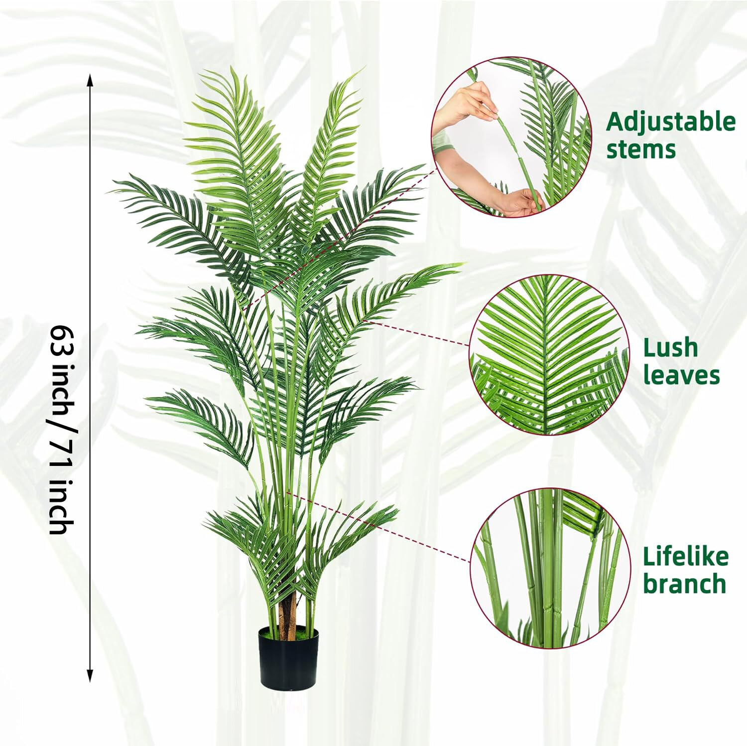 Colourtree Artificial Palm Tree,Faux Areca Palm Plant with Real Touch Leaves