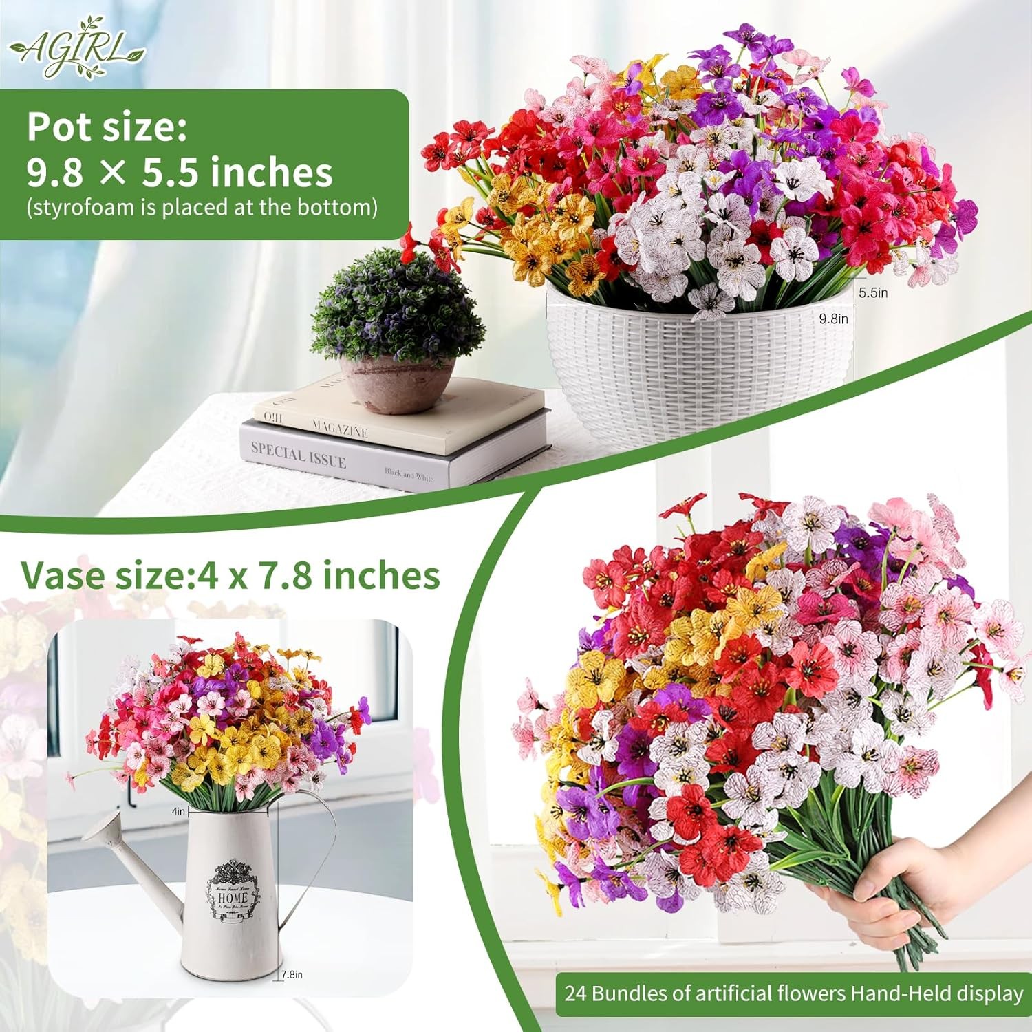 12/24 Bundles Artificial Flowers UV Resistant Fake Outdoor Plants Decor Sets
