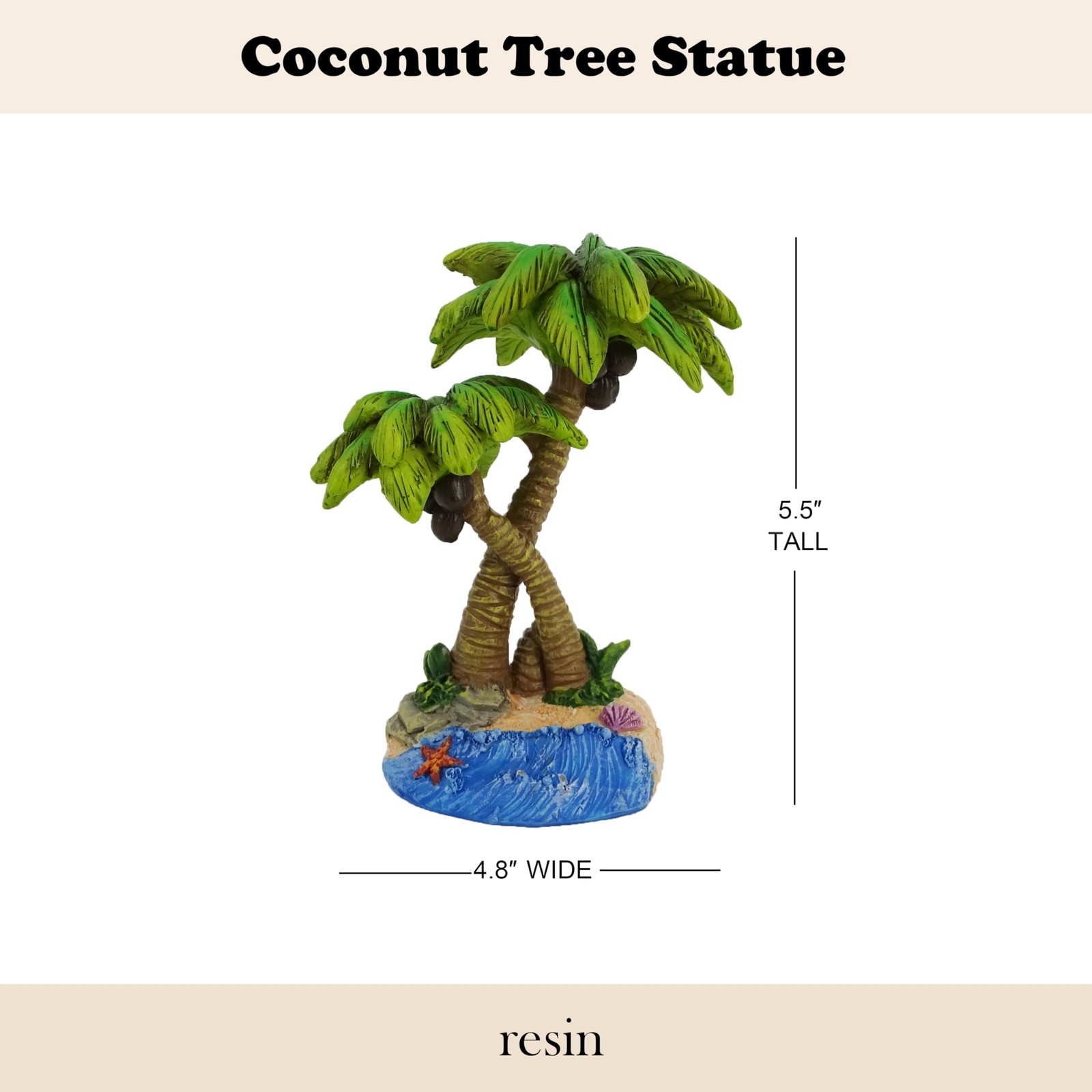 5 Inch Palm Tree Statue, Mini Palm Decor