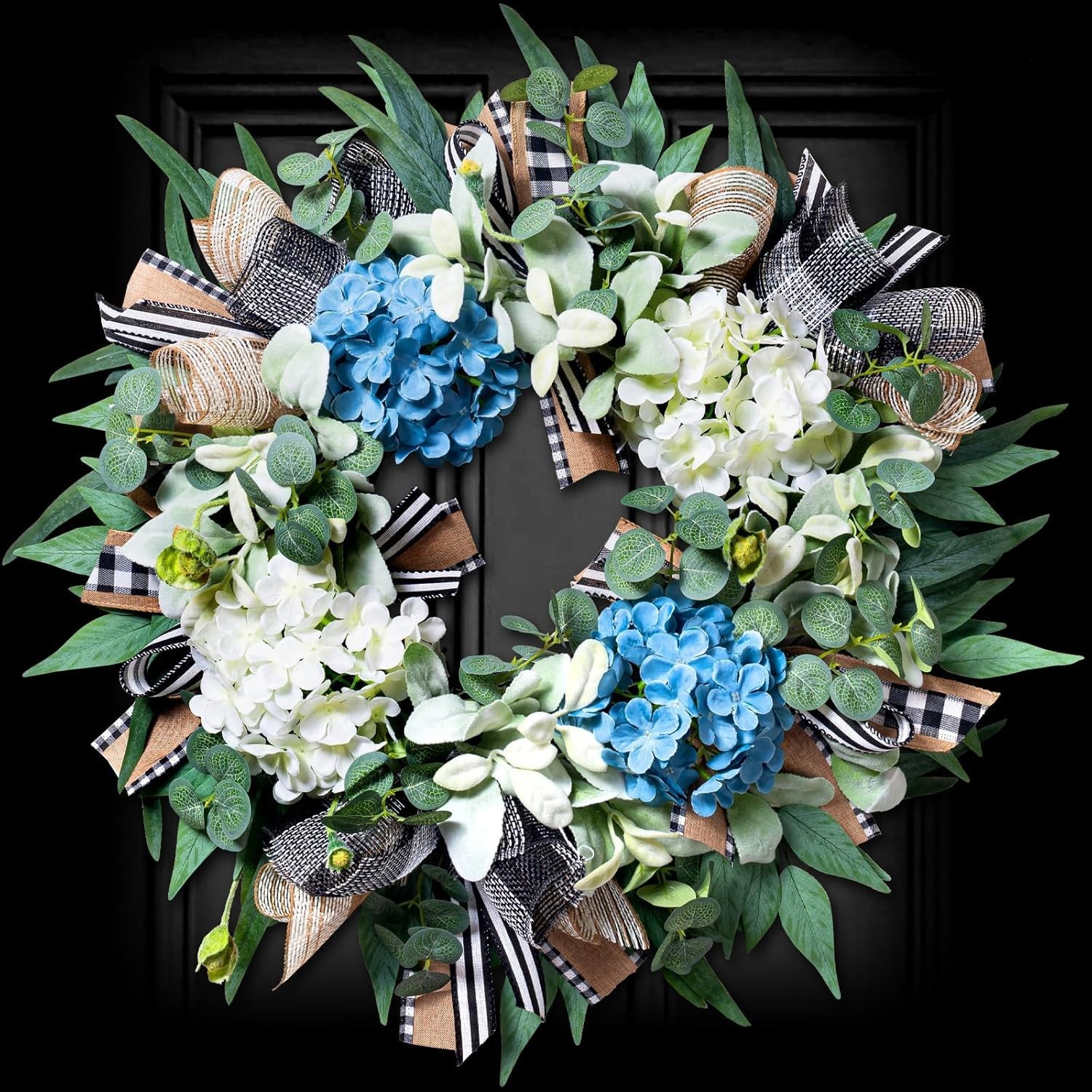 Farmhouse Hydrangea Wreath – -Round Spring Summer Decor