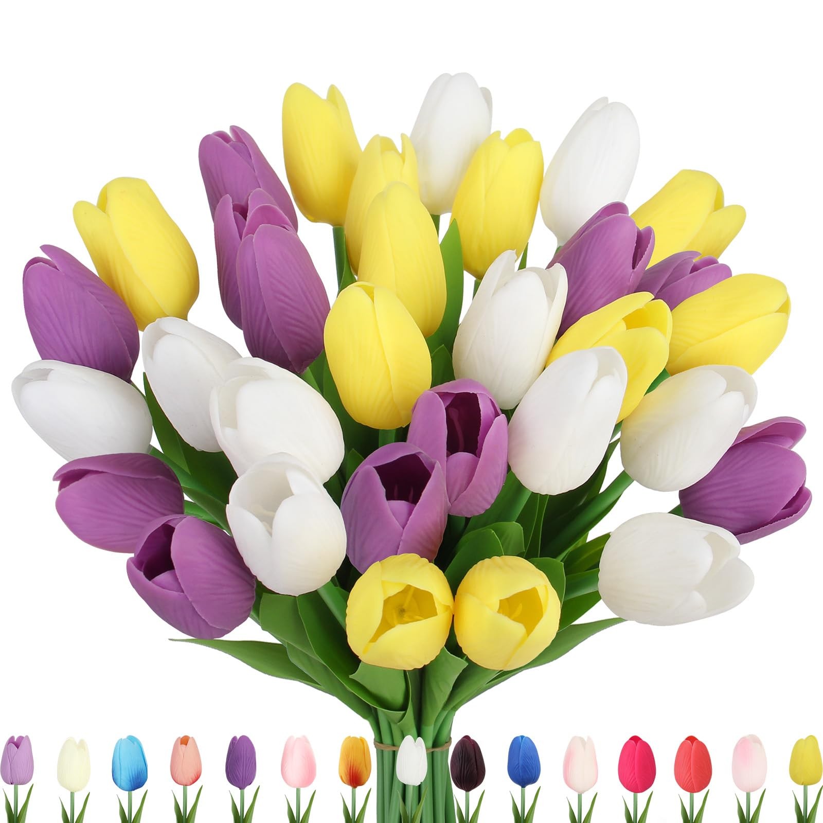 Artificial Tulips Flowers Fake Latex Tulip Stems – 56pcs Real Touch Faux Mult…