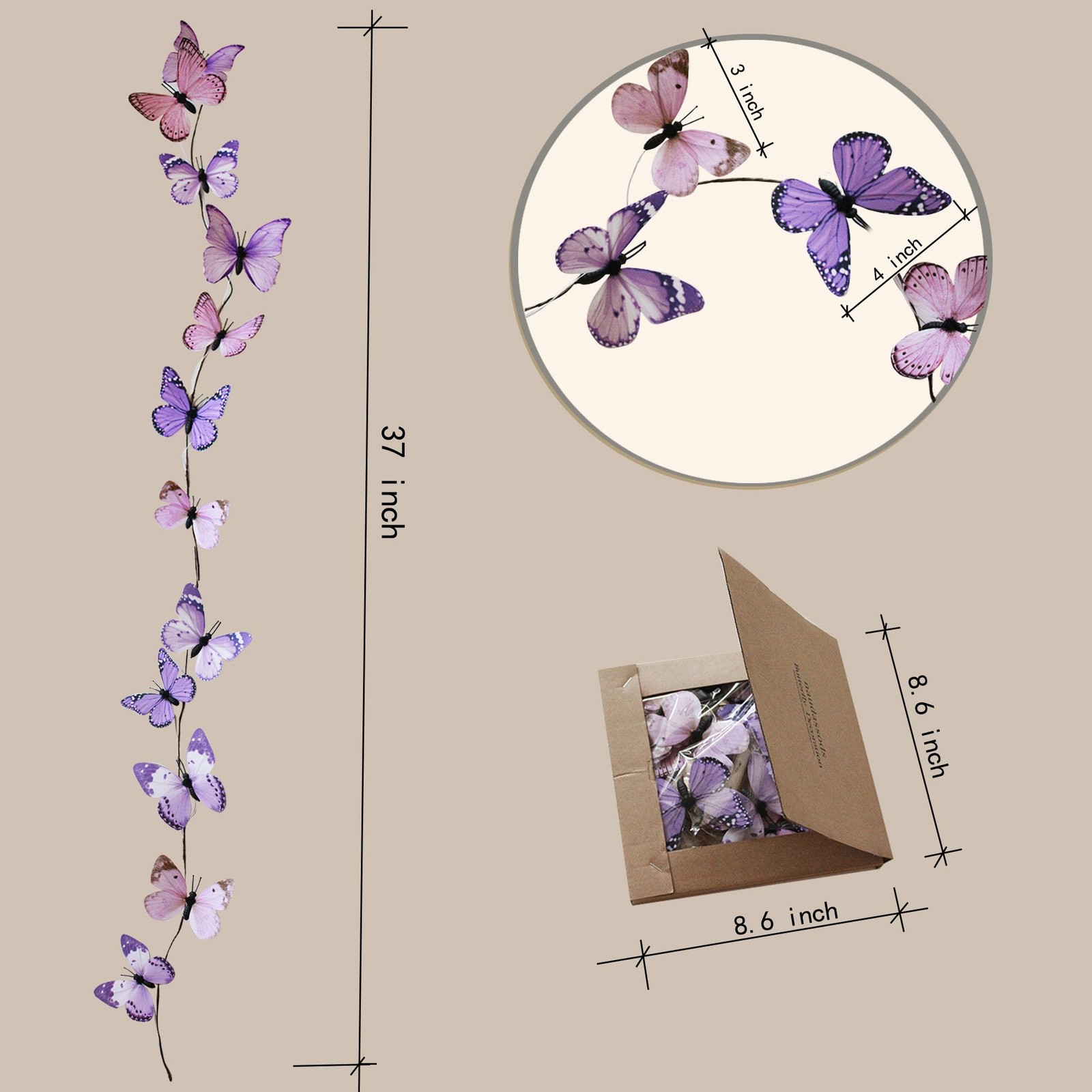 Artificial Butterfly Garland, Fake Butterfly Decorative Vines, DIY 3D Unique …